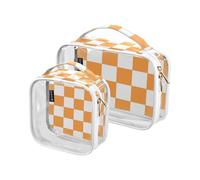 Amooorous 2 Pack Arancione e Bianco American Plaid chiaro decorativo borse trucco per le donne TSA approvato impermeabile cosmetico borsa da viaggio Aeroporto Compagnia aerea Conformi Bolsa de