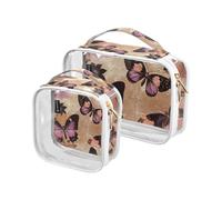Amooorous 2 Pack Art Geranium Butterfly Rose Gold chiaro decorativo toilette borsa piccola TSA approvato impermeabile cosmetico borsa da viaggio essenziale maquillaje para, arte geranio farfalla rosa,