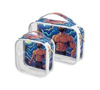 Amooorous 2 Pack Art Star Muscle Man chiaro decorativo viaggio kit da toilette TSA approvato impermeabile borsa cosmetica viaggio rasatura essenziale maquillaje para, Art star muscolo uomo, 1 size