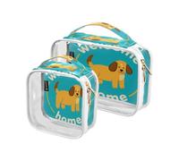 Amooorous 2 Pack Benvenuto A Casa Carino Del Fumetto Cane chiaro decorativo appeso articoli da toeletta viaggio TSA approvato borse cosmetiche trasparenti con cerniera Kit da barba da uomo maquillaje