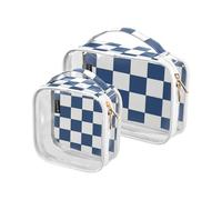 Amooorous 2 Pack Bianco e Blu American Plaid chiaro decorativo appeso borsa da toilette TSA approvato impermeabile trucco organizzatore borsa Airport Airline Compliant maquillaje para, Plaid americano