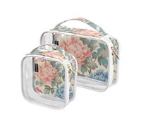 Amooorous 2 Pack Blooming Fiori Blu e Rosa chiaro decorativo chiaro toilette borsa TSA approvato impermeabile trucco organizzatore borsa Airport Airline Compliant Bolsa de maquillaje, Fiori blu e rosa