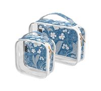 Amooorous 2 Pack Blu Bianco Boho Fiori Bloom chiaro decorativo borsa da toilette set TSA approvato multifunzionale trucco borsa viaggio Uomo kit da barba maquillaje para, fiori boho bianchi blu, 1