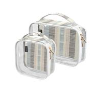 Amooorous 2 Pack Blu e Bianco Striscia Orizzontale Trasparente Decorativo Piccola Borsa da toilette TSA Approvato Impermeabile Trasparente Trucco Borsa da barba Essentials de maquillaje para, striscia