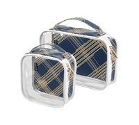 Amooorous 2 Pack Blu e Oro Plaid chiaro decorativo borse da toilette per viaggiare TSA approvato borse impermeabili per le donne Kit da barba da uomo de maquillaje para, Plaid blu e oro, 1 size