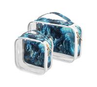 Amooorous 2 Pack Blue Cool Fire Dinosaur chiaro trucco decorativo e articoli da toeletta TSA approvato borsa cosmetica riutilizzabile grande borsa cosmetica essenziale per la rasatura, blu fuoco