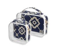 Amooorous 2 Pack Bohemia Geometrico Rettangolare Modello Blu chiaro decorativo viaggio kit da toilette TSA approvato borsa da viaggio cosmetica trasparente Airline Compliant para maquillaje, Boemia