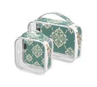 Amooorous 2 Pack Bohemia India Vine Scroll Light Green chiaro decorativo trucco e articoli da toeletta TSA approvato impermeabile viaggio trucco borsa Airport Airline Compliant de maquillaje, Boemia