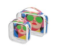 Amooorous 2 Pack Breve Haircut Cool Girl chiaro decorativo borse da toilette per il viaggio TSA approvato impermeabile chiaro sacchetto cosmetico maschile kit da barba Bolsa de almacenamiento, taglio