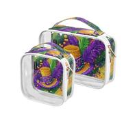 Amooorous 2 Pack Carnevale Mardi Gras Giallo Viola Maschera trasparente decorativo borsa da toilette viaggio TSA approvato borse cosmetiche impermeabili per le donne Kit da barba da uomo para
