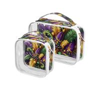 Amooorous 2 Pack Carnevale Mardi Gras Giallo Viola Maschera trasparente decorativo mens borse da toilette per viaggiare TSA approvato riutilizzabile cosmetico borsa da viaggio essenziale Bolsa de