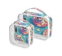 Amooorous 2 Pack Cartone Animato Carino Vacanze Legge Combattimento Cani Trasparente Borsa da toilette Decorativa Grande TSA Approvato Impermeabile Borse per cosmetici per donne Rasatura Essenziali