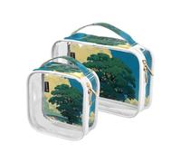 Amooorous 2 Pack Cartoon Animation Sense Yellow Field chiaro decorativo mens borse da toilette TSA approvato multifunzionale grandi borse cosmetiche per le donne viaggio essenziale para maquillaje,