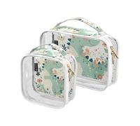 Amooorous 2 Pack Cartoon Baby Dinosaur Childlike Doodle Style Colori pastello chiaro decorativo borsa da toilette grande TSA approvato multifunzionale borsa trucco trasparente viaggio essenziale