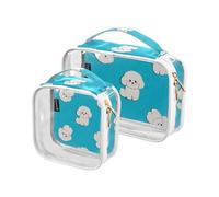 Amooorous 2 Pack Cartoon Carino Bianco Bichon Frise Dog chiaro decorativo borsa da toilette piccola TSA approvato impermeabile chiaro trucco borsa da uomo kit da barba para maquillaje, Cartone animato