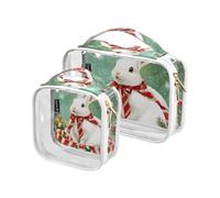 Amooorous 2 Pack Cartoon Carino Bianco Coniglio di Natale chiaro decorativo viaggio borse da toilette TSA approvato impermeabile chiaro trucco borsa da uomo kit da barba maquillaje para, Cartone