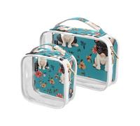Amooorous 2 Pack Cartoon Carino Dolce Cane Bianco chiaro decorativo appeso borse da toilette TSA approvato borse cosmetiche portatili con cerniera Kit da barba da uomo para maquillaje, cartone