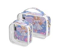 Amooorous 2 Pack Cartoon Carino Falso Paillettes Angelo chiaro decorativo mens borse da toilette TSA approvato impermeabile viaggio borse trucco rasatura essenziale Bolsa de maquillaje, Angelo carino