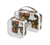Amooorous 2 Pack Cartoon Carino Giallo Halloween Zucca Unico chiaro decorativo viaggio borsa da toilette TSA approvato riutilizzabile piccola borsa per il trucco Kit da barba da uomo maquillaje para,
