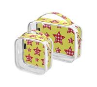 Amooorous 2 Pack Cartoon Checkered Plaid Stelle Giallo e Rosso chiaro decorativo borsa da toilette uomo TSA approvato impermeabile viaggio trucco borsa rasatura essenziale maquillaje, Cartone animato
