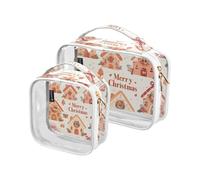 Amooorous 2 Pack Cartoon Cute Brown Christmas House chiaro decorativo borsa da toilette grande TSA approvato borsa cosmetica trasparente portatile Airport Airline Compliant para maquillaje, Cartone