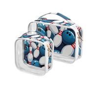 Amooorous 2 Pack Cartoon Sport Bowling chiaro decorativo uomini borsa da toilette TSA approvato borse cosmetiche multifunzionali per le donne viaggio essenziale de maquillaje para, Bowling sportivo