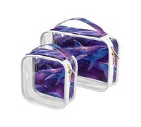 Amooorous 2 Pack Chic Whale Viola chiaro decorativo mens borse da toilette TSA approvato impermeabile borse cosmetiche per le donne per la borsa Aeroporto Compagnia aerea conforme Bolsa de maquillaje,