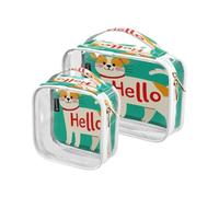 Amooorous 2 Pack Ciao Cartoon Carino Bianco Cane chiaro decorativo viaggio borse da toilette TSA approvato portatile viaggio trucco borsa rasatura essenziale de maquillaje para, Ciao cartone animato