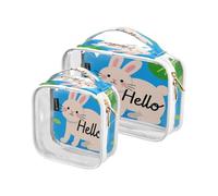 Amooorous 2 Pack Ciao Cartoon Carino Bianco Coniglio chiaro decorativo borse da toilette per viaggiare TSA approvato riutilizzabile sacchetto di trucco organizzatore Kit da barba da uomo Bolsa de