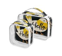Amooorous 2 Pack Ciao Cartoon Carino Bianco Uccello chiaro decorativo borse da toilette per le donne in viaggio TSA approvato trasparente pennello trucco borsa da uomo kit da barba de maquillaje, Ciao