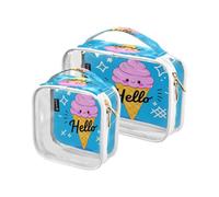 Amooorous 2 Pack Ciao Cartoon Carino Rosa Gelato chiaro decorativo viaggio borse da toilette TSA approvato impermeabile chiaro trucco borsa da uomo kit da barba Bolsa de almacenamiento, Ciao Cartoon
