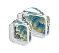 Amooorous 2 Pack Cinese Inchiostro Pittura Montagna chiaro decorativo trucco borse per le donne TSA approvato riutilizzabile trucco borsa da viaggio rasatura essenziale de maquillaje, Cinese pittura a