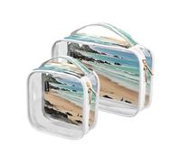 Amooorous 2 Pack Cinese Inchiostro Pittura Spiaggia chiaro decorativo viaggio toilette borsa TSA approvato multifunzionale chiaro trucco borsa da uomo kit da barba maquillaje, Spiaggia cinese della