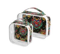 Amooorous 2 Pack Cinese Nero Drago Cranio chiaro decorativo mens borse da toilette per viaggiare TSA approvato riutilizzabile trucco borsa organizzatore rasatura essenziale de maquillaje para, Teschio