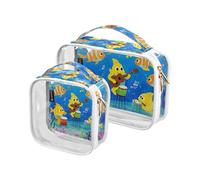 Amooorous 2 Pack Divertente Oceano Musica Concerto Pesce Blu chiaro decorativo mens borse da toilette TSA approvato impermeabile trucco borsa piccola rasatura essenziale Bolsa de almacenamiento,