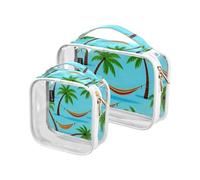 Amooorous 2 Pack Estate Blu Coconut Tree Amaca chiaro decorativo borse trucco per le donne TSA approvato trasparente viaggio cosmetico borsa da uomo kit da barba para maquillaje, Amaca estiva per