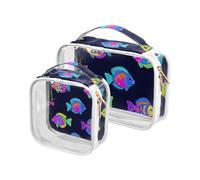 Amooorous 2 Pack Estate Neon Tropical Fish Colore chiaro decorativo viaggio borse da toilette TSA approvato riutilizzabile piccola borsa trucco viaggio essenziale Bolsa de maquillaje, Colore del pesce