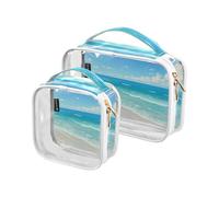 Amooorous 2 Pack Estate Spiaggia Blue Waves Trasparente Decorativa Chiaro Borsa da toilette TSA Approvata riutilizzabile Borsa per il trucco da Viaggio essenziale, Estate Spiaggia Onde Blu, Taglia
