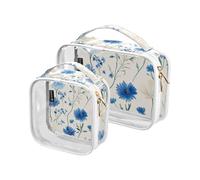 Amooorous 2 Pack Estonia Fiordaliso Bellezza Fiori Blu chiaro decorativo borsa da toilette grande TSA approvato portatile cosmetico borsa da viaggio viaggio essenziale maquillaje para, Estonia