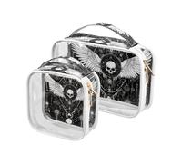 Amooorous 2 Pack Evil Skull Nero Gotico chiaro decorativo chiaro borsa da toilette TSA approvato multifunzionale borsa cosmetica viaggio viaggio essenziale para maquillaje, teschio malvagio nero
