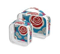 Amooorous 2 Pack Falso Glitter Cartoon Rose Fiore Blu Chiaro Decorativo Appeso Borsa da toilette TSA Approvato Portatile Trucco Borsa da Viaggio essenziale Bolsa de Almacenamiento, Falso Glitter, Fake