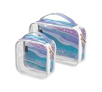 Amooorous 2 Pack falso Glitter Marmo Grano Arcobaleno Colore chiaro decorativo appeso borsa da toilette TSA approvato impermeabile piccola borsa per il trucco Aeroporto Compagnia aerea compiacente de