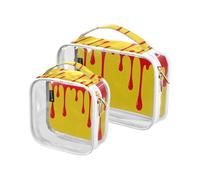 Amooorous 2 Pack Fluente Pigmento Rosso Giallo Art chiaro decorativo toilette borsa uomo TSA approvato impermeabile piccola borsa cosmetica viaggio essenziale de maquillaje, Arte gialla rossa del