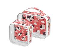 Amooorous 2 Pack Flying Cow Rosa Cuore chiaro decorativo borsa da toilette appeso TSA approvato borsa multifunzionale viaggio cosmetico viaggio essenziale Bolsa de almacenamiento, Cuore rosa mucca
