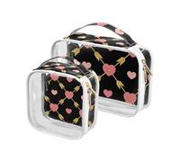 Amooorous 2 Pack Freccia Cuore Modello Oro Pesca Moda chiaro decorativo appeso borsa da toilette TSA approvato riutilizzabile borsa per il trucco trasparente Airport Airline Compliant de maquillaje