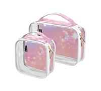 Amooorous 2 Pack Glitter Stars Baby Peach chiaro decorativo viaggio toilette borsa TSA approvato portatile viaggio trucco borsa viaggio essenziale maquillaje, Stelle scintillanti baby peach, 1 size