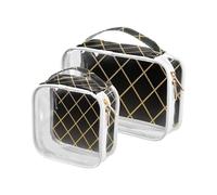 Amooorous 2 Pack Gold Grid Gradient Black Cube chiaro decorativo borsa da toilette piccola TSA approvato borsa trucco impermeabile piccolo viaggio essenziale Bolsa de maquillaje, Cubo nero gradiente