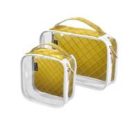 Amooorous 2 Pack Gold Grid Gradient Gold Cube Clear Decorative Toilette Borsa da toilette Grande TSA Approvata Multifunzione Piccola Borsa per il Trucco da Viaggio Essenziale Maschile Para, Griglia