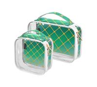 Amooorous 2 Pack Gold Grid Gradient Green Cube chiaro decorativo mens toilette borsa da viaggio TSA approvato borsa trucco impermeabile viaggio Kit da barba da uomo maquillaje, Cubo verde sfumato
