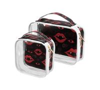Amooorous 2 Pack Gothic Darkness Evil Labbra Occhi Rosso chiaro decorativo borsa da toilette uomo TSA approvato impermeabile viaggio borse trucco da uomo kit da barba de maquillaje, Oscurità gotica